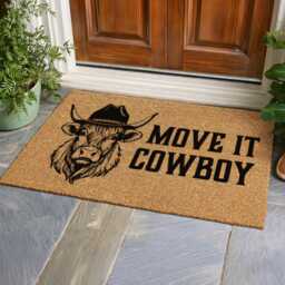Highland Cow in Hat Door Mat - Custom Western D??cor Funny Ranch House Sign - thumbnail 4