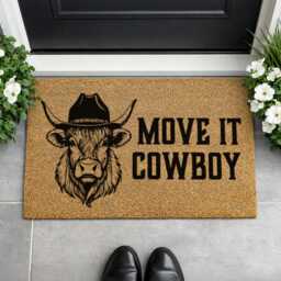 Highland Cow in Hat Door Mat - Custom Western D??cor Funny Ranch House Sign - thumbnail 2