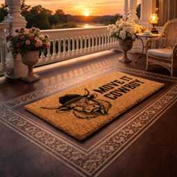 Highland Cow in Hat Door Mat - Custom Western D??cor Funny Ranch House Sign - thumbnail 3