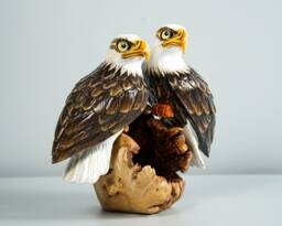 Bald Eagle Sculpture, Couple, Painted Statue, Wood Carving Figure, Colorful Art, Unique Bird, Handmade Decor, Office Anniversary Gift - thumbnail 1