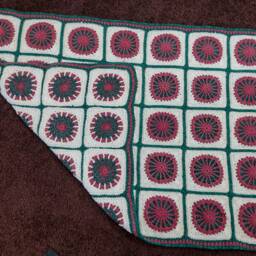 "Afghan, Blanket, Throw, Lapghan - Pinks, White & Green. Hand Made 58""x37" - thumbnail 3