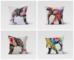 Elephant Cushion Cover/Asian, African Elephant Ethnic Pillow Case/Bedroom, Living Room Cover Decor/Housewarming Throw Case - thumbnail 1