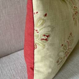 Kate Forman Sienna Linen Throw Pillow Pink & Green Accent Cushion - thumbnail 3
