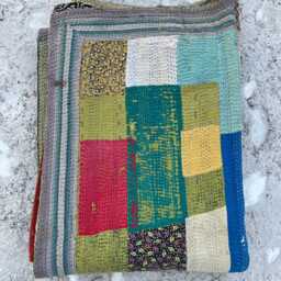 Indian Handmade Kantha Quilt Cotton Block Print Reversible Patchwork Bedspread - thumbnail 4