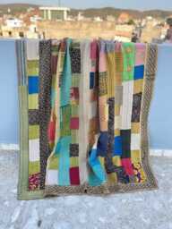 Indian Handmade Kantha Quilt Cotton Block Print Reversible Patchwork Bedspread - thumbnail 1