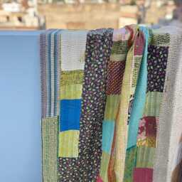 Indian Handmade Kantha Quilt Cotton Block Print Reversible Patchwork Bedspread - thumbnail 2