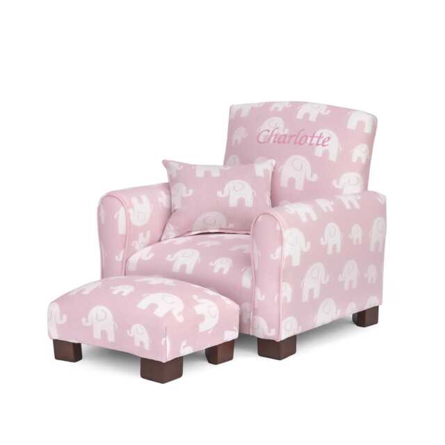Personalized Child's Upholstered Rocking Chair/Chair - Pink Elephants - image 1