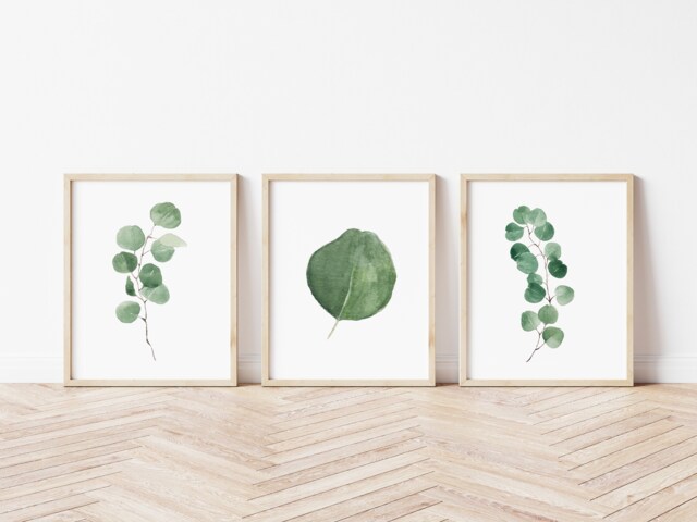 Eucalyptus Print Set Of 3, Watercolour Painting, Gallery Wall Set, Kitchen Print, Botanical Illustration, Fern Plant