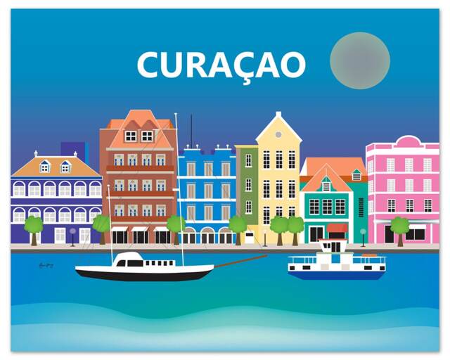 Curacao Print, Poster, Art, Caribbean Skyline Wedding Gift - Style E8-O-Cur - image 1