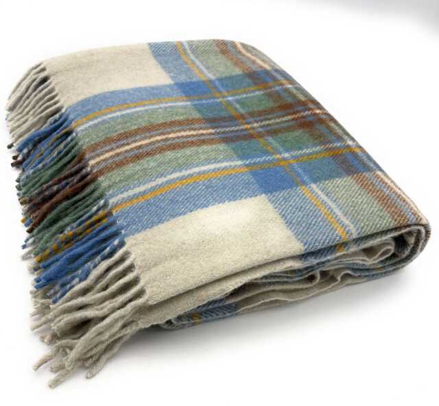 Soft Wool Tartan Blanket - 70x60 Inches Soft, Warm & Timeless Stewart Muted Blue - image 1