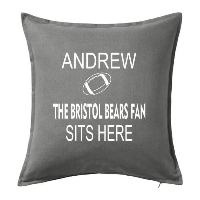 Personalised Rugby Cushion Name ~ The Bristol Bears Fan Sits Here Includes Infill/Pad - image 1