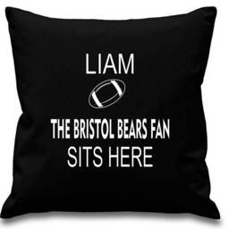Personalised Rugby Cushion Name ~ The Bristol Bears Fan Sits Here Includes Infill/Pad - thumbnail 2