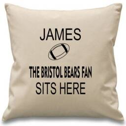 Personalised Rugby Cushion Name ~ The Bristol Bears Fan Sits Here Includes Infill/Pad - thumbnail 3