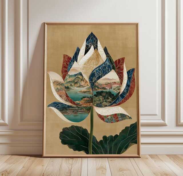 Lotus Flower Poster, Asian Botanical Wall Art, Nature Print - image 1