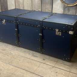 Custom Made Navy Blue Steamer Style Chest, Living Room Storage - thumbnail 3