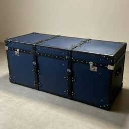 Custom Made Navy Blue Steamer Style Chest, Living Room Storage - thumbnail 2