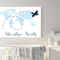 World Map Nursery Art Print Adventure Awaits, Navy Blue Airplane - thumbnail 2