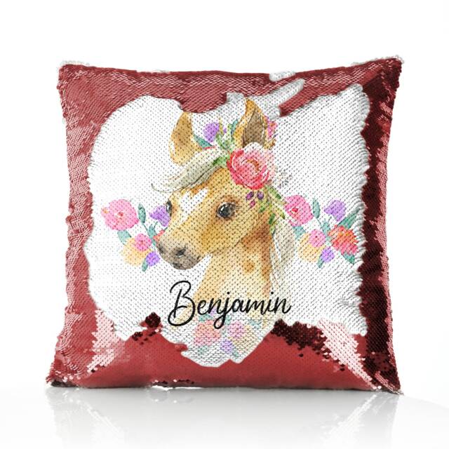 Personalised Horse Sequin Cushion, Customised With Initial Or Name Cow Bunny Designs Available - image 1