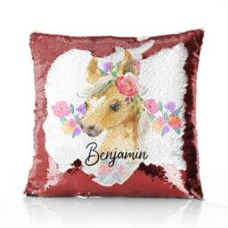 Personalised Horse Sequin Cushion, Customised With Initial Or Name Cow Bunny Designs Available