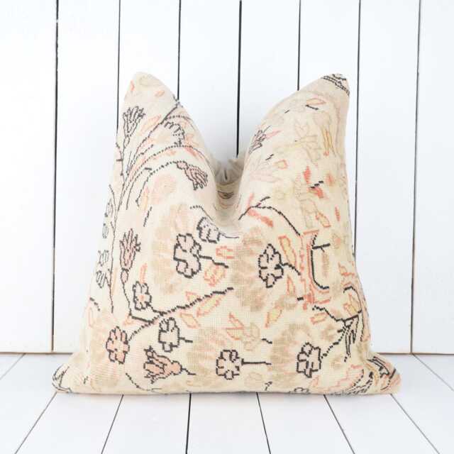 Vintage Turkish Kilim Pillow Cover, Floral Accent, 20x20 Inch - image 1
