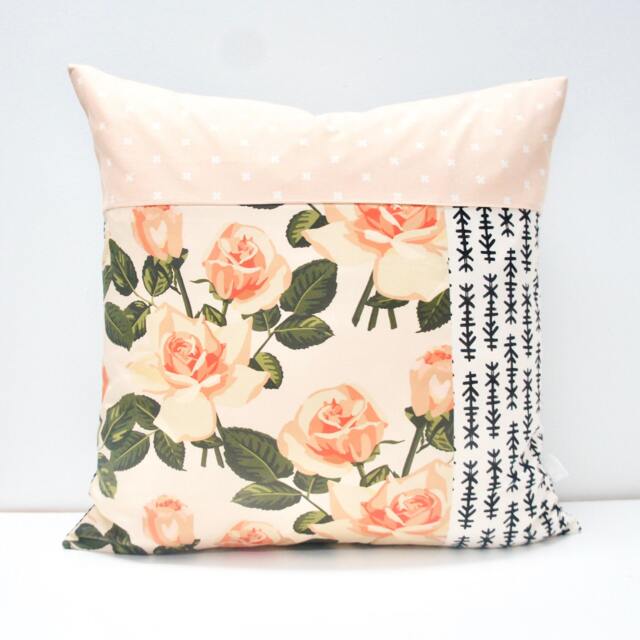 Patchwork Pillow Cover - Retro Roses Floral Print, 20x20 - image 1