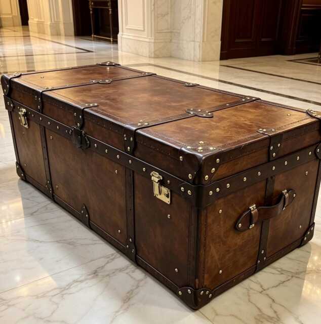 Vintage Home Storage Table, Steamer Style English Trunk, Antique Travel Collector - image 1