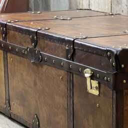 Vintage Home Storage Table, Steamer Style English Trunk, Antique Travel Collector - thumbnail 2