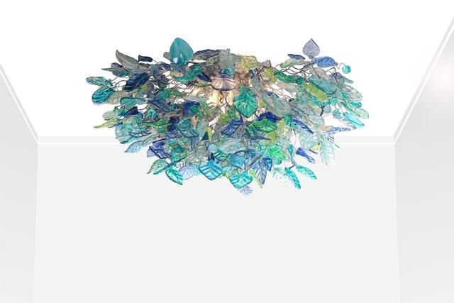 Large Flush Mount Ceiling Light With Sea Color Flowers & Leaves, Unique Ceiling Mount Light For Kitchen - image 1