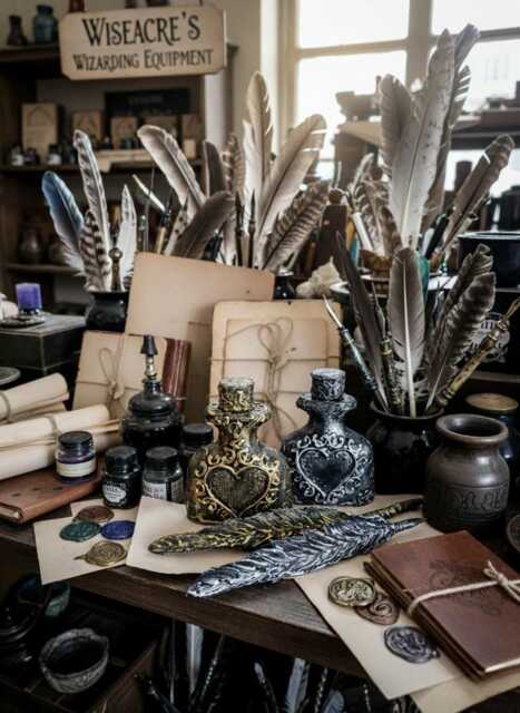 Gothic Stationery Set Ornate Quill Feather Pen, Hand-Sculpted Heart Holder, & Matching Inkwell Bottle - image 1