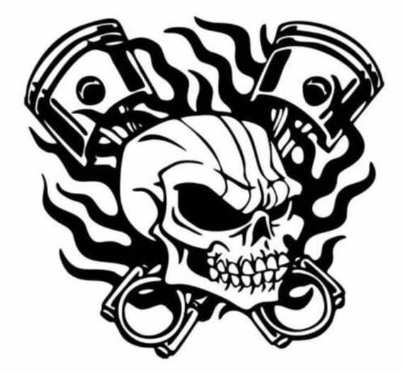 Piston Head Skull Decal Car Van Bonnet Vinyl Side Sticker Wall Art Decor Hood Graphic Window Door Sign Motorhome Mechanic Pistons