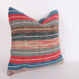 Vintage Turkish Kilim Pillow Cover Handwoven Wool Throw Cushion - 16x16 - thumbnail 2