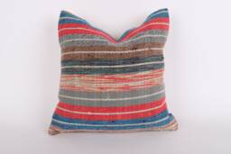 Vintage Turkish Kilim Pillow Cover Handwoven Wool Throw Cushion - 16x16 - thumbnail 1