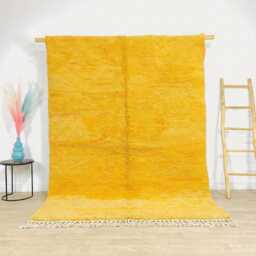 Yellow Shag Rug, Solid Gold Moroccan Berber Carpet, Large Area Wool Minimalist Mustard Decor, Custom Handmade Shaggy Mat
