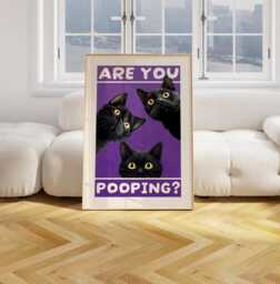 Are You Pooping Print, Colourful Wall Decor, Bathroom Eclectic Art Poster, Home Trendy, Funny Cat Print 3002 - thumbnail 1