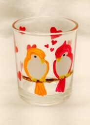 Hand Painted Love Birds Votive Candle Holder - Anniversary Gift - thumbnail 1