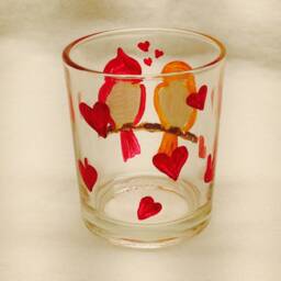 Hand Painted Love Birds Votive Candle Holder - Anniversary Gift - thumbnail 2