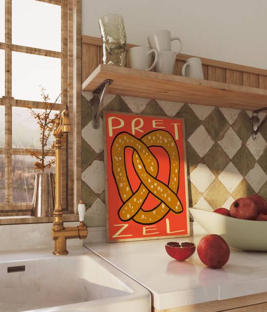 Pretzel Unframed Print - Kitchen Poster Food Prints Decor Colourful Art Gift - image 1
