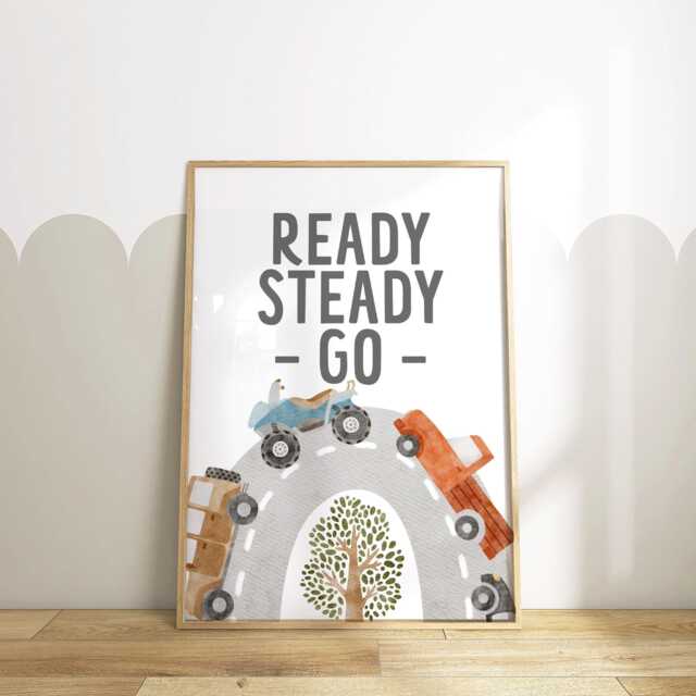 Ready Steady Go Print -- Car Print, Vehicles Boys Vehicle Bedroom Theme Bedroom, Unframed - image 1