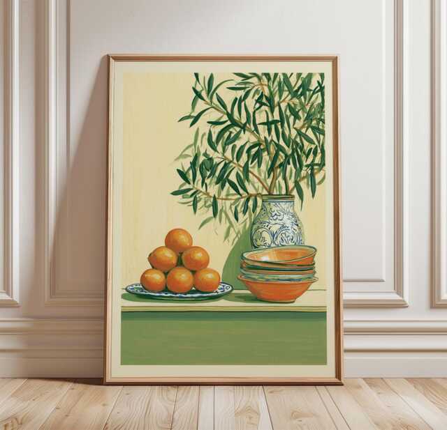 Mediterranean Citrus Poster, Orange Still Life Print, Kitchen Wall Art - image 1