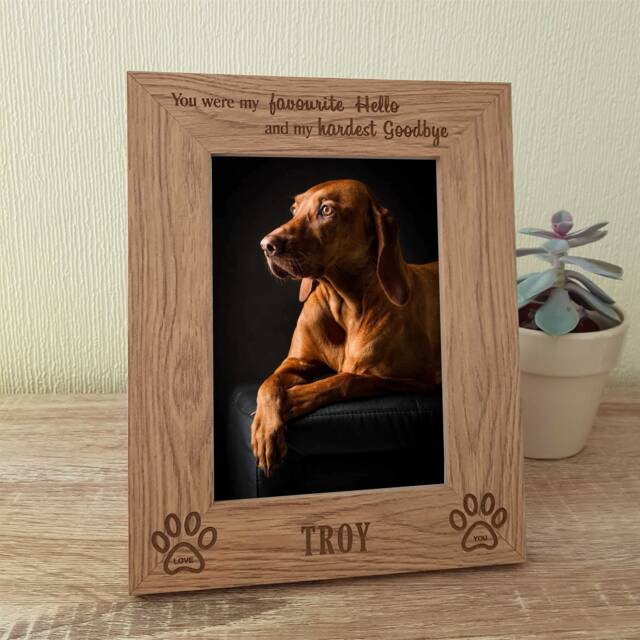 Personalised Photo Frame You Were My Favourite Hello & Hardest Goodbye Pet Dog Cat Memorial Engraved Wooden Bereavement Gift - image 1