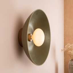 Green Xl Dawn Wall Light Sconce in Ceramic & Oak