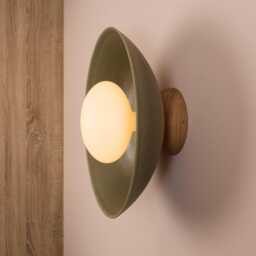 Green Xl Dawn Wall Light Sconce in Ceramic & Oak - thumbnail 2
