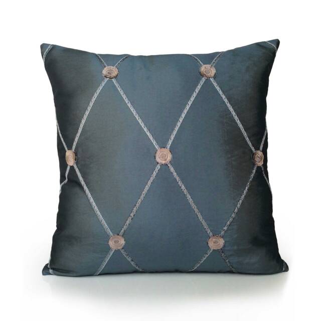 Light Charcoal Decorative Throw Pillow Cover, Cushion Covers, Accent Pillows, Silk Blend, Silver & Tan Crosshatch Embroidered Pillowcase - image 1