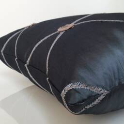 Light Charcoal Decorative Throw Pillow Cover, Cushion Covers, Accent Pillows, Silk Blend, Silver & Tan Crosshatch Embroidered Pillowcase - thumbnail 4