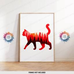 Red Cat Prints - Set Of 3 Abstract Posters - Watercolour Artwork Cats Wall Hanging Home Decor Gift For Lover Vibrant Gifts - thumbnail 3