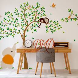 Jungle Tree Wall Decal, Monkeys, Birds For Nursery Kids Room Decoration - thumbnail 2