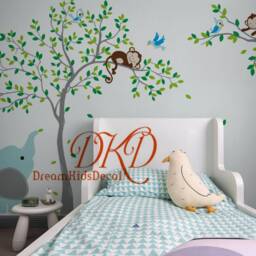 Jungle Tree Wall Decal, Monkeys, Birds For Nursery Kids Room Decoration - thumbnail 3