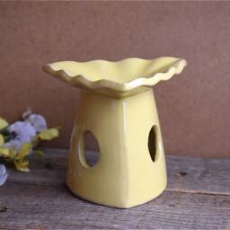 Essential Oil Diffuser Yellow Painted Ceramic Burner Hot Porcelain Room Fragrance Feng Shui Aromatherapy Aroma Candle Warmer - thumbnail 4