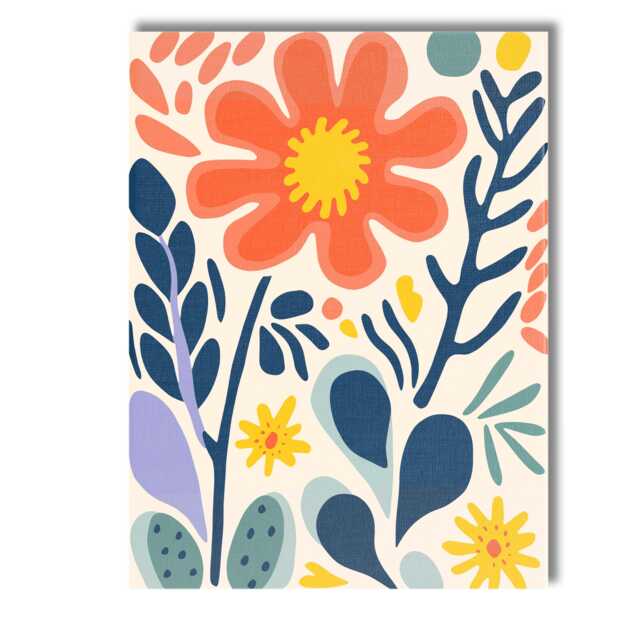 Abstract Coral Bloom & Navy Botanical Shapes Modern Floral Canvas Wall Art Print Decor Picture Ready To Hang - image 1