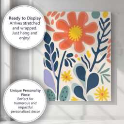 Abstract Coral Bloom & Navy Botanical Shapes Modern Floral Canvas Wall Art Print Decor Picture Ready To Hang - thumbnail 3